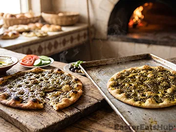 Levantine flatbread topped with za'atar and olive oil